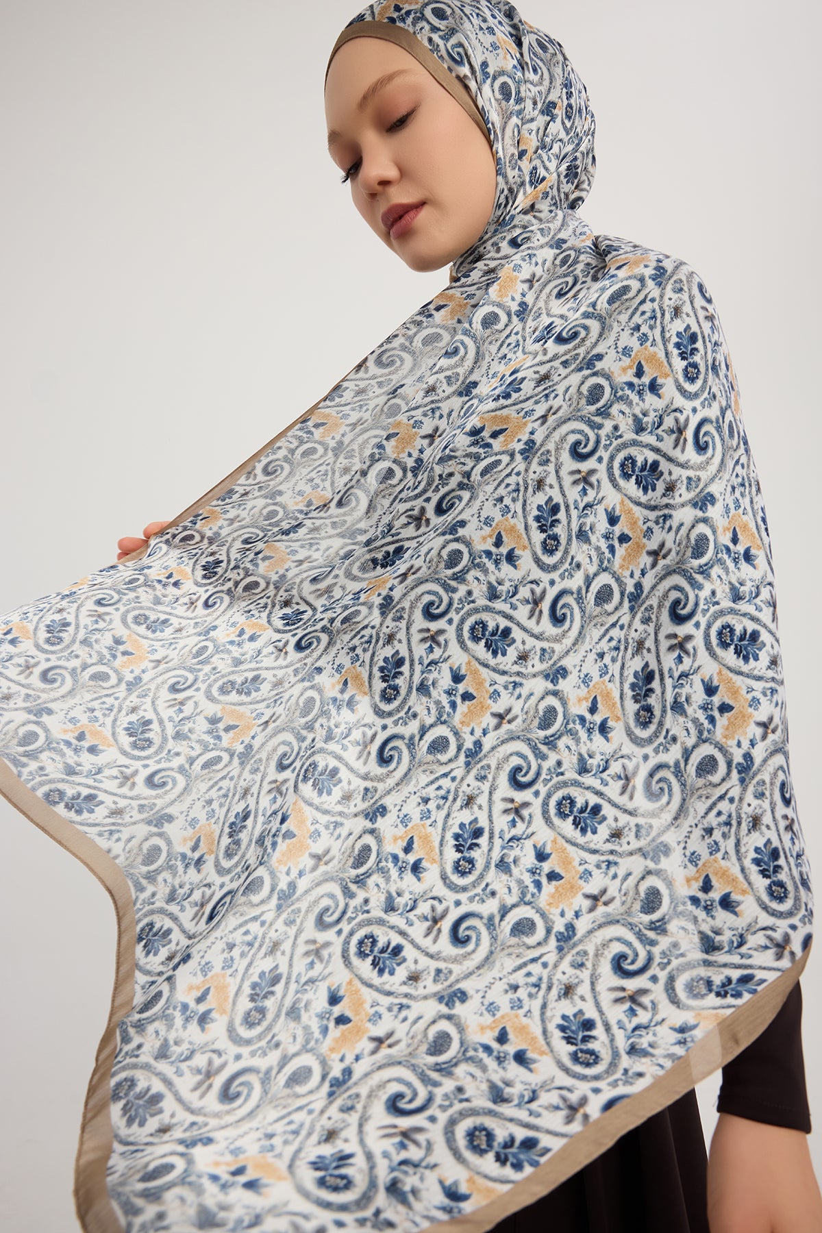 Aurora Desenli Janjan Şal - Etnik Bahar - İndigo