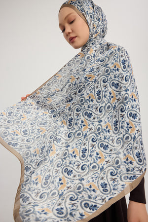 Aurora Desenli Janjan Şal - Etnik Bahar - İndigo