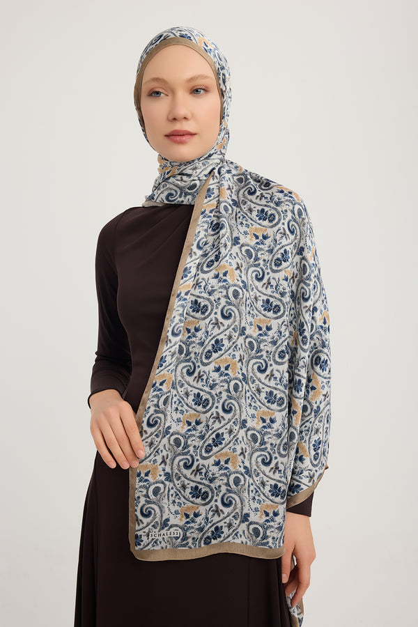 Aurora Desenli Janjan Şal - Etnik Bahar - İndigo