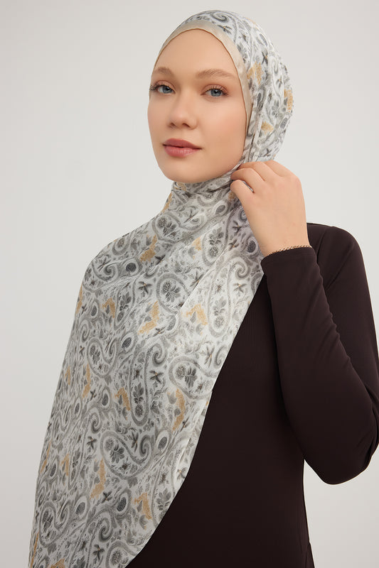 Aurora Desenli Janjan Şal - Etnik Bahar - Bej