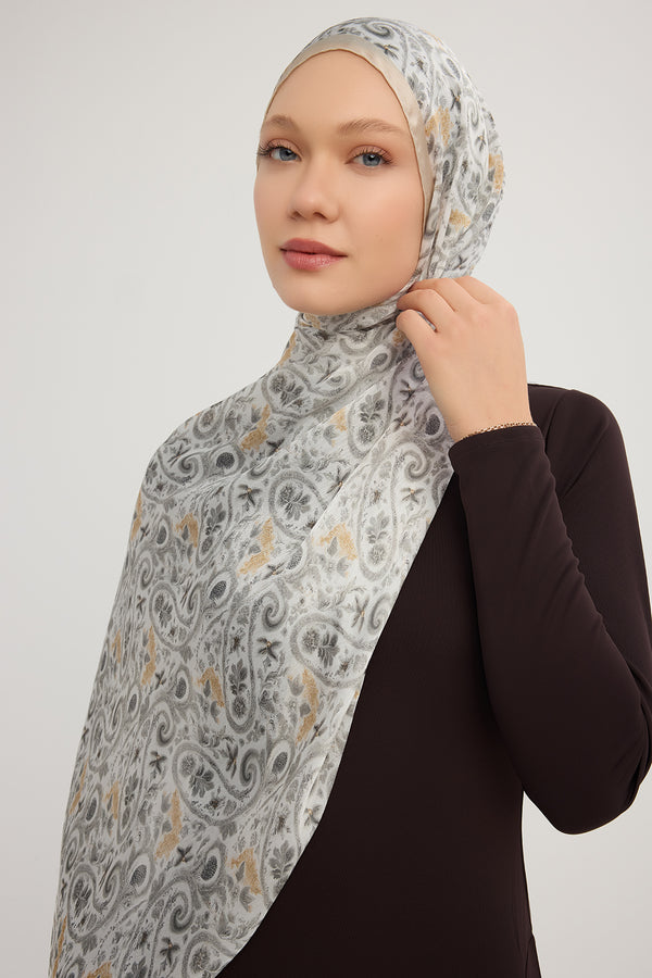 Aurora Desenli Janjan Şal - Etnik Bahar - Bej