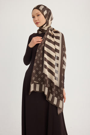 Aurora Desenli Janjan Şal - Ritmik Geometri - Kahverengi
