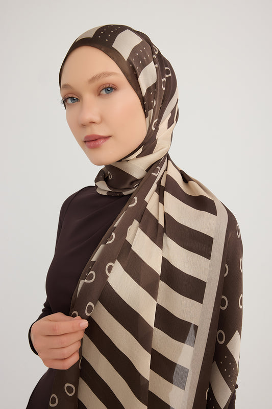 Aurora Desenli Janjan Şal - Ritmik Geometri - Kahverengi