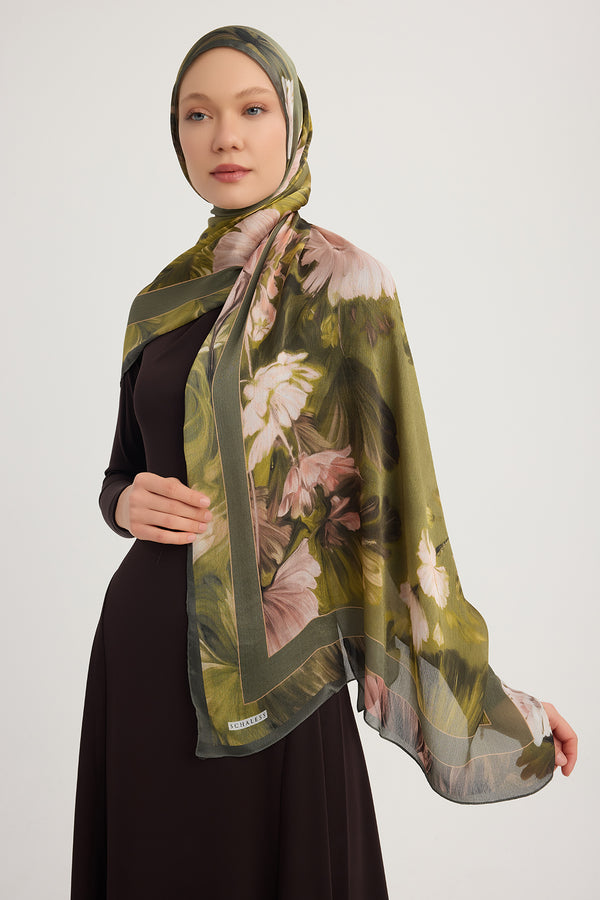 Aurora Desenli Janjan Şal - Gizli Bahçe - Yeşil