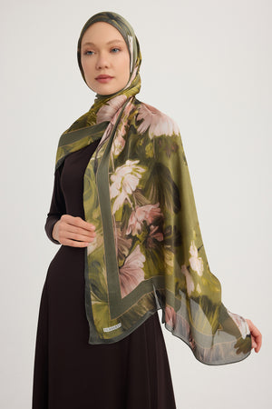 Aurora Desenli Janjan Şal - Gizli Bahçe - Yeşil