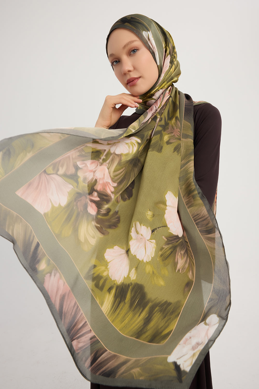 Aurora Desenli Janjan Şal - Gizli Bahçe - Yeşil