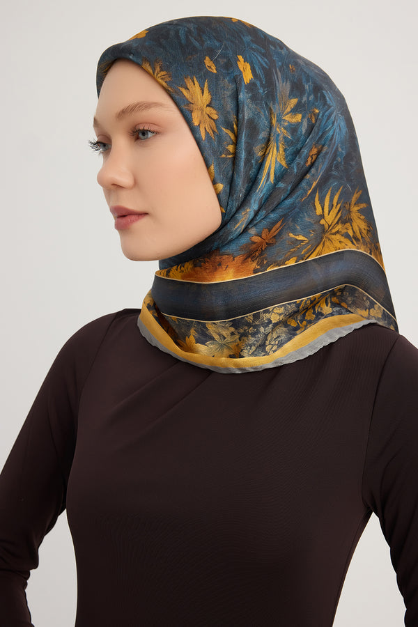 Aurora Desenli Janjan Eşarp - Gecenin Bahçesi - Gri