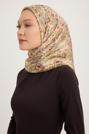 Aurora Desenli Janjan Eşarp - Etnik Bahar - Yağ Yeşili