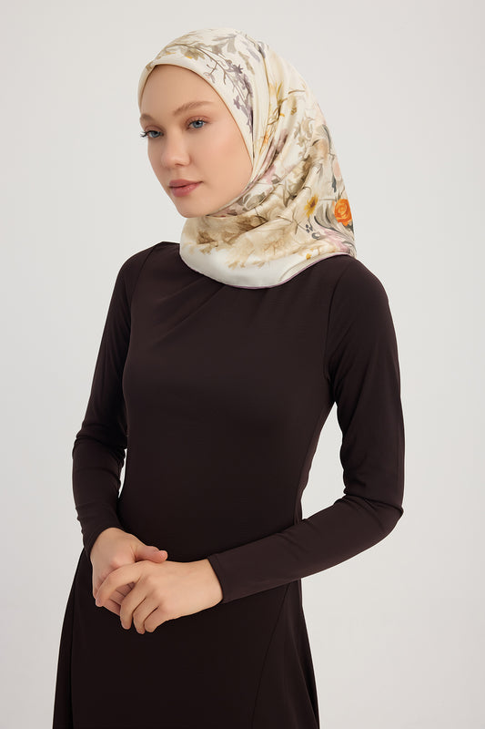 %100 İpek Twill Eşarp - Pastoral - Ekru