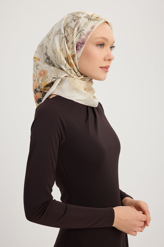 %100 İpek Twill Eşarp - Pastoral - Ekru