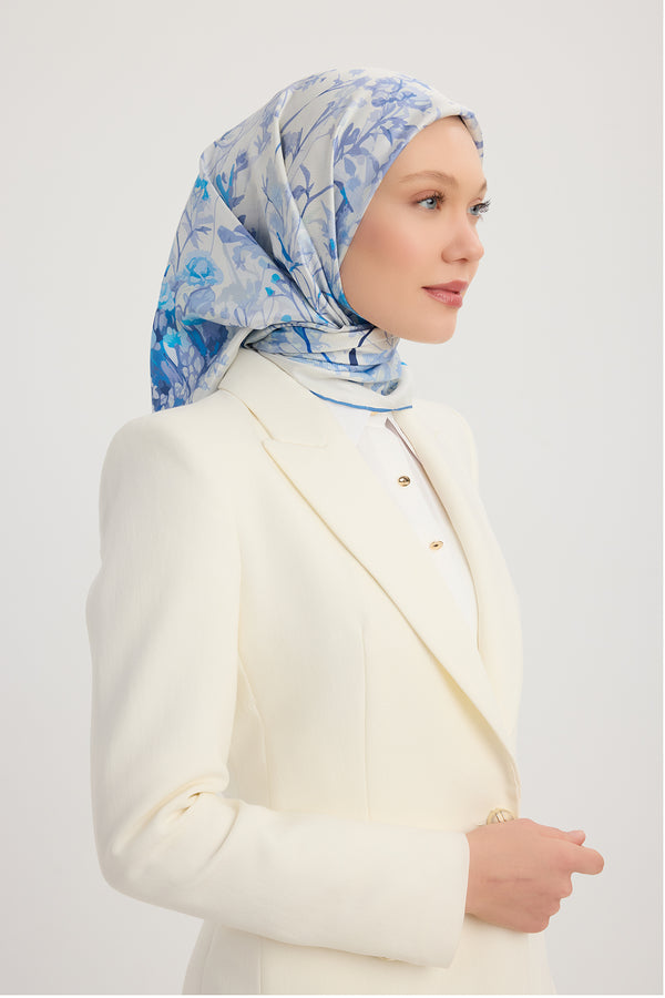 %100 İpek Twill Eşarp - Pastoral - İndigo