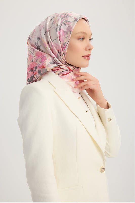 %100 İpek Twill Eşarp - Pastoral - Pudra