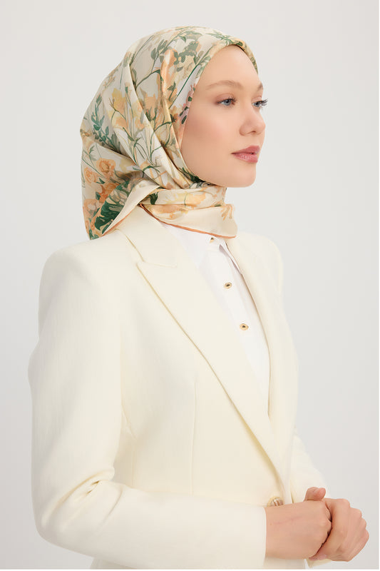 %100 İpek Twill Eşarp - Pastoral - Nefti