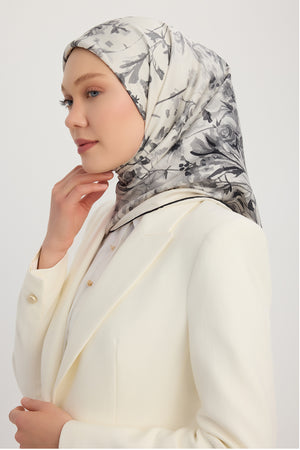 %100 İpek Twill Eşarp - Pastoral - Siyah