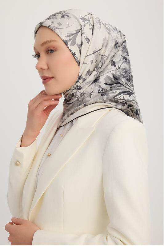 %100 İpek Twill Eşarp - Pastoral - Siyah