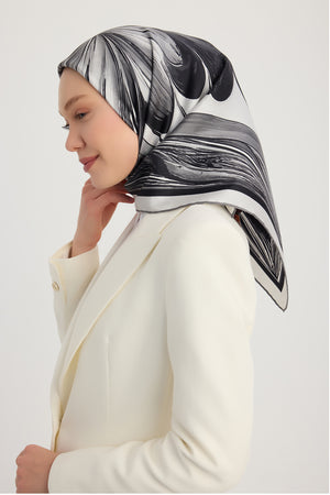 %100 İpek Twill Eşarp - Altın Zambak - Siyah