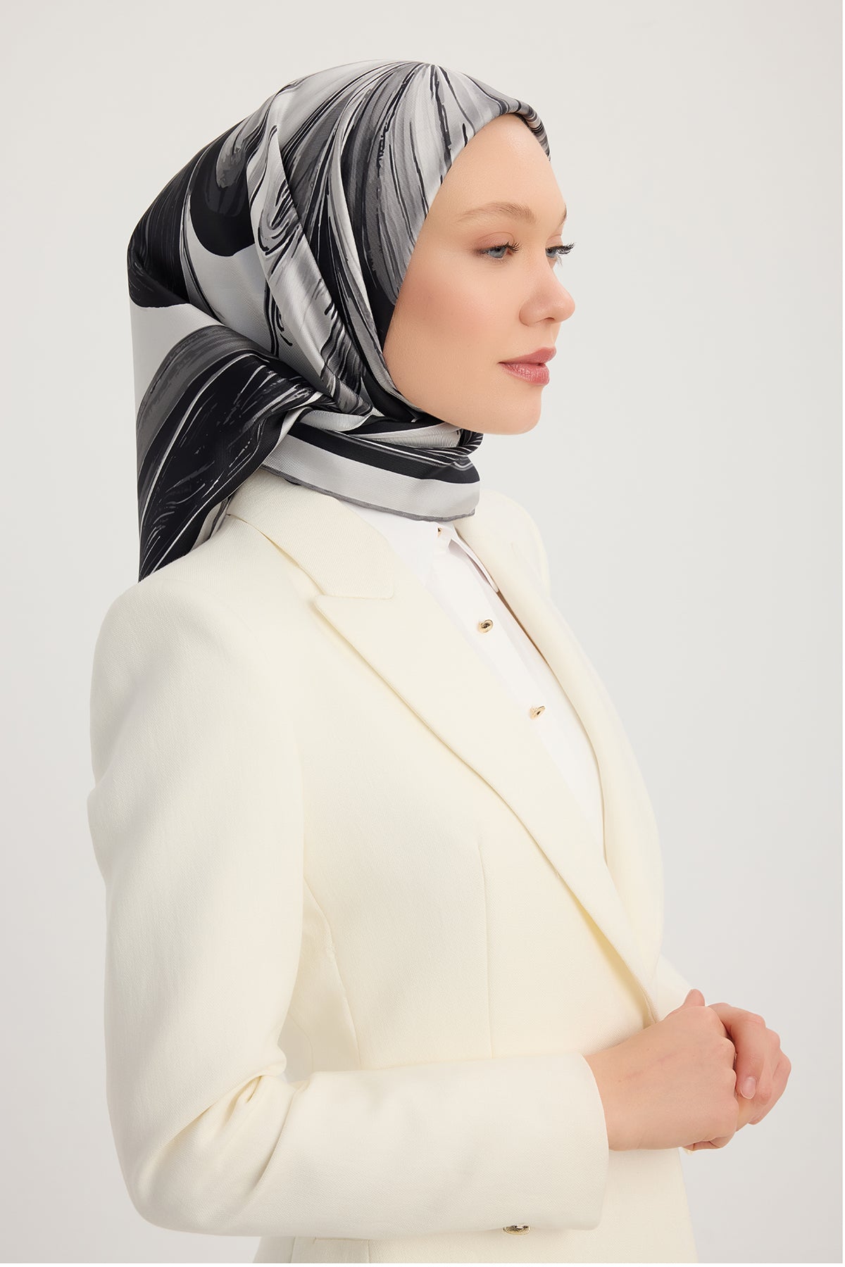 %100 İpek Twill Eşarp - Altın Zambak - Siyah