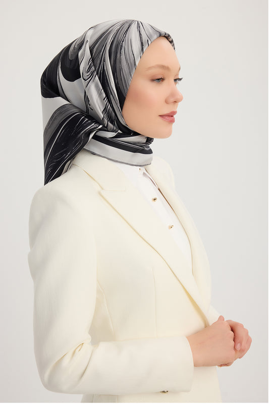 %100 İpek Twill Eşarp - Altın Zambak - Siyah