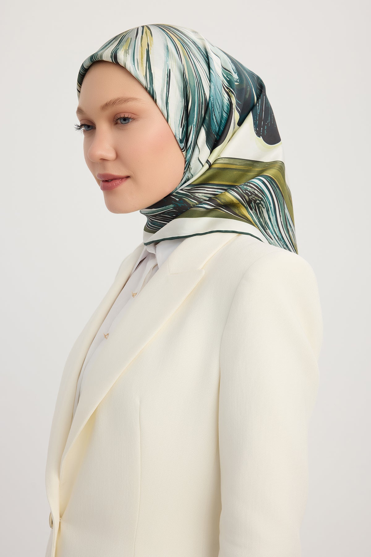 %100 İpek Twill Eşarp - Altın Zambak - Yeşil