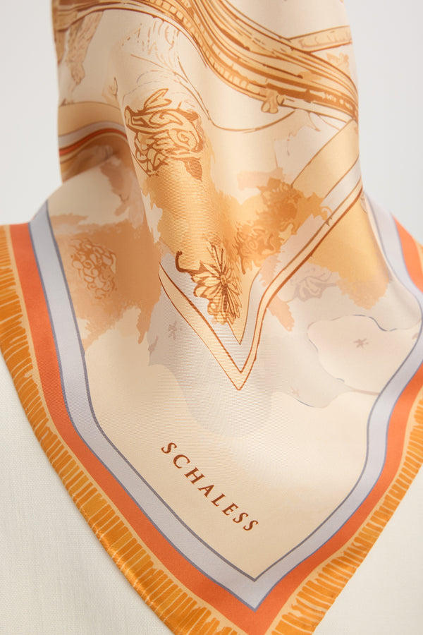%100 İpek Twill Eşarp - Hilal Şehri  - Oranj