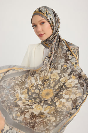 Aurora Desenli Janjan Şal - Çiçek Kozmosu - Gri