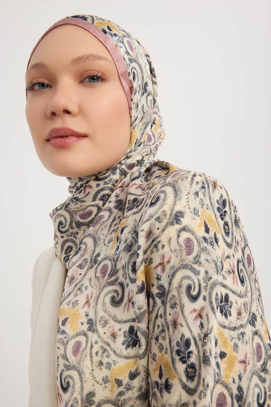 Aurora Desenli Janjan Şal - Etnik Bahar - Pudra