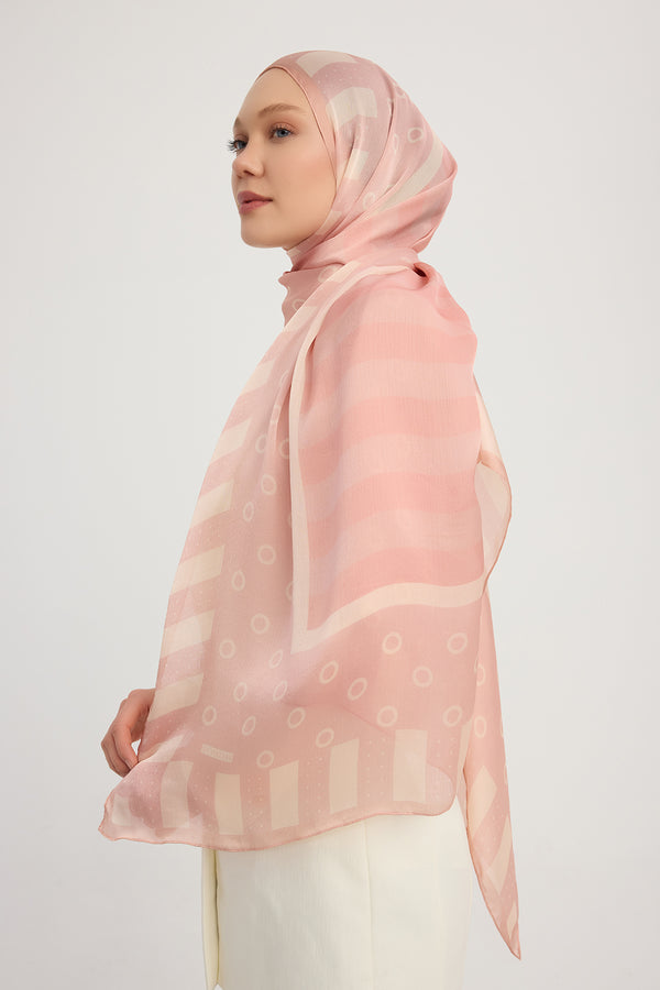 Aurora Desenli Janjan Şal - Ritmik Geometri - Pudra