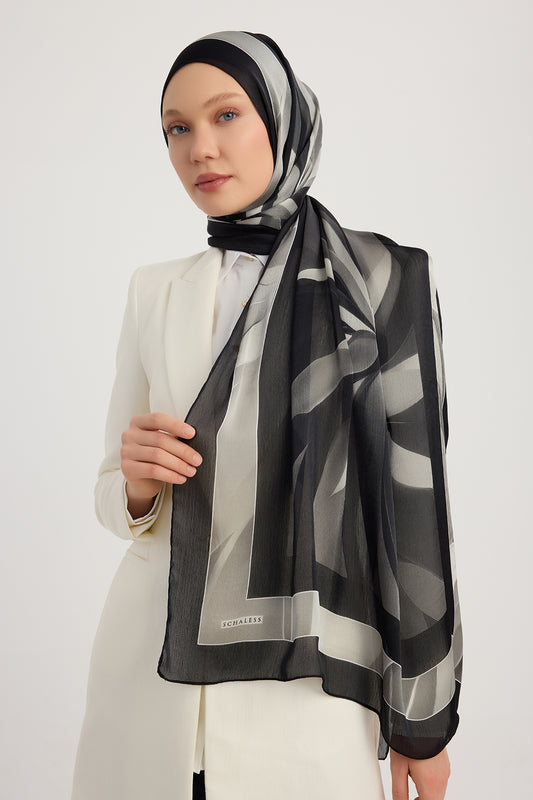 Aurora Desenli Janjan Şal - Göksel Gelgit - Siyah