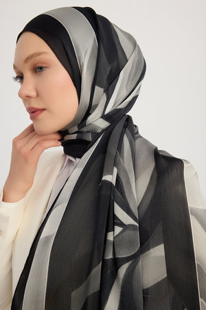Aurora Desenli Janjan Şal - Göksel Gelgit - Siyah