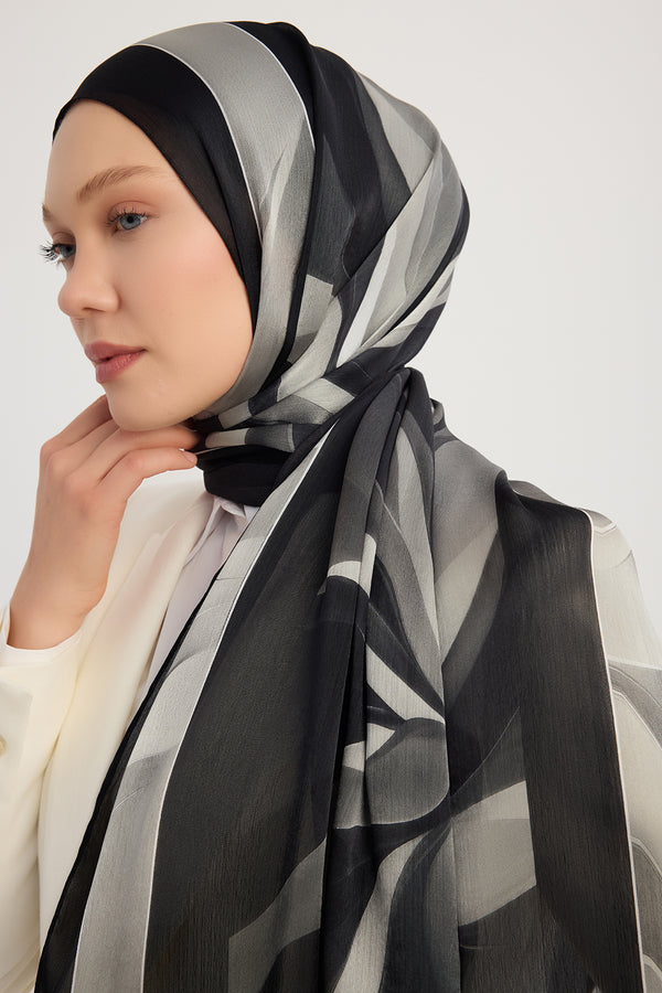 Aurora Desenli Janjan Şal - Göksel Gelgit - Siyah