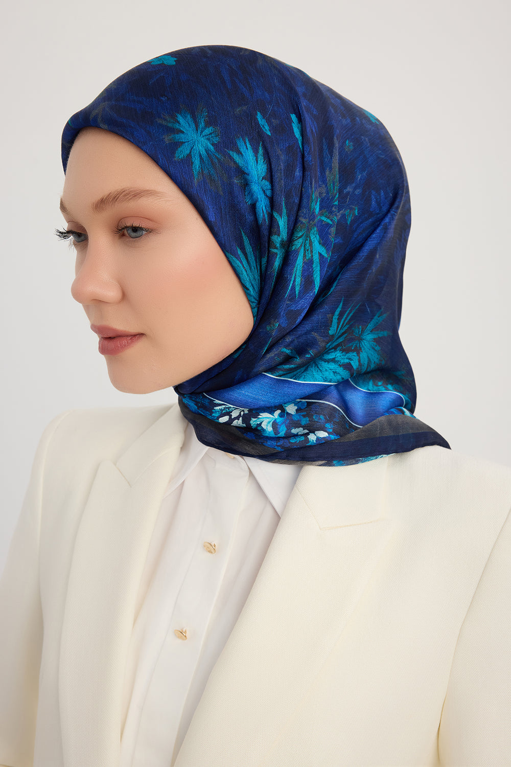 Aurora Desenli Janjan Eşarp - Gecenin Bahçesi - Mavi