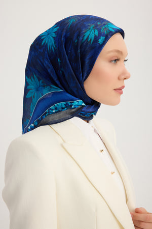 Aurora Desenli Janjan Eşarp - Gecenin Bahçesi - Mavi