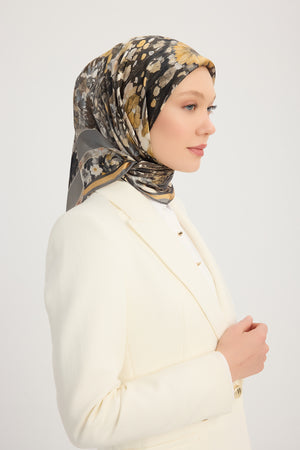 Aurora Desenli Janjan Eşarp - Çiçek Kozmosu - Gri