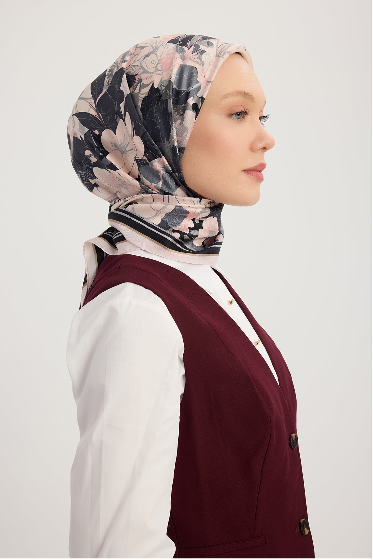 %100 İpek Twill Eşarp - Gök Çiçeği - Pudra