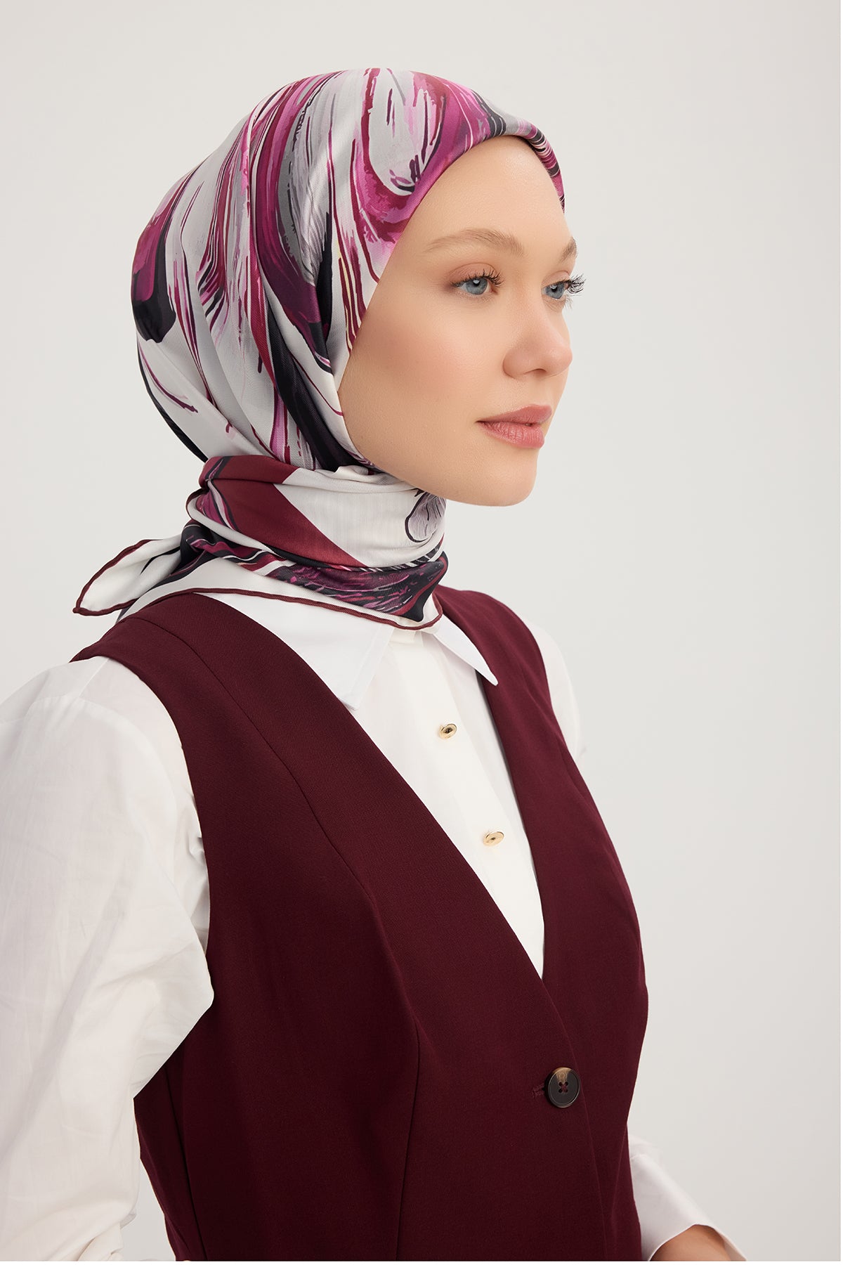 %100 İpek Twill Eşarp - Altın Zambak - Bordo