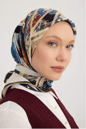 %100 İpek Twill Eşarp - Saltanat Arabası - İndigo