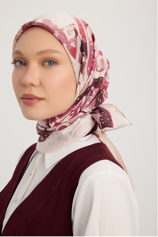 %100 İpek Twill Eşarp - Saltanat Arabası - Bordo