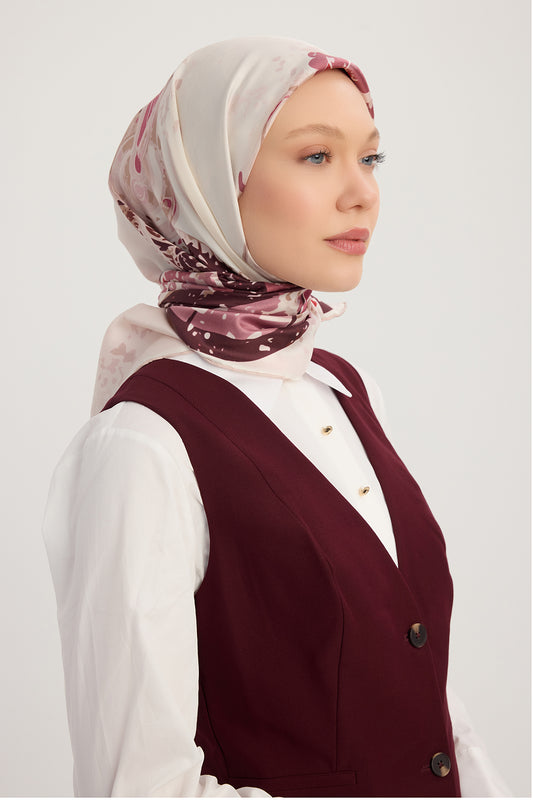 %100 İpek Twill Eşarp - Saltanat Arabası - Bordo