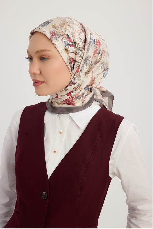 %100 İpek Twill Eşarp - Yankılar Bahçesi - Vizon