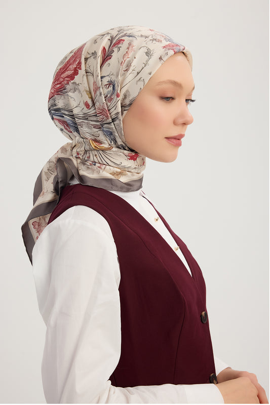 %100 İpek Twill Eşarp - Yankılar Bahçesi - Vizon