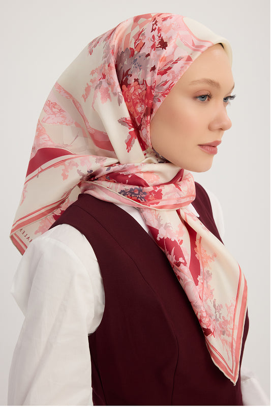 %100 İpek Twill Eşarp - Rapsodi - Bordo