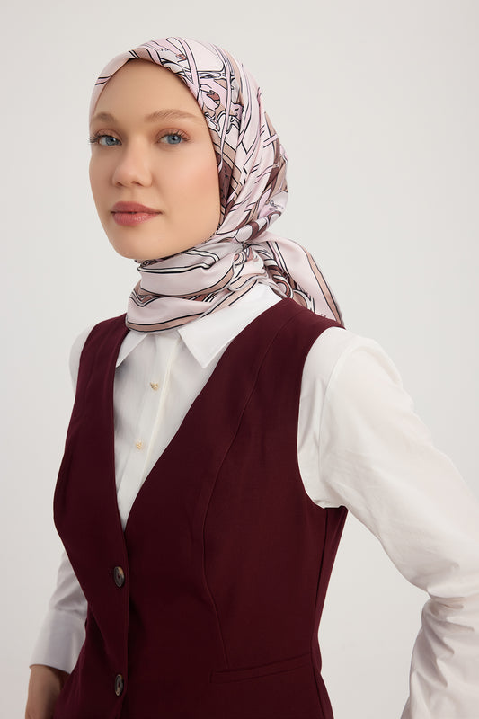 %100 İpek Twill Eşarp - Sessiz Yükselim - Pudra