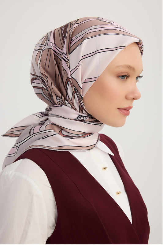 %100 İpek Twill Eşarp - Sessiz Yükselim - Pudra