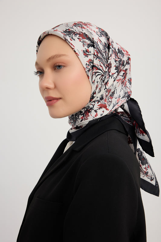 %100 İpek Twill Eşarp - Yankılar Bahçesi - Siyah