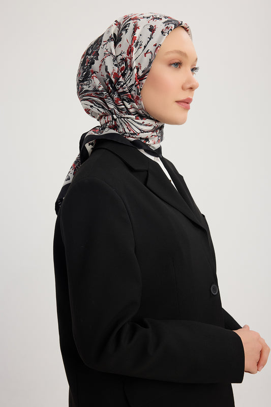 %100 İpek Twill Eşarp - Yankılar Bahçesi - Siyah