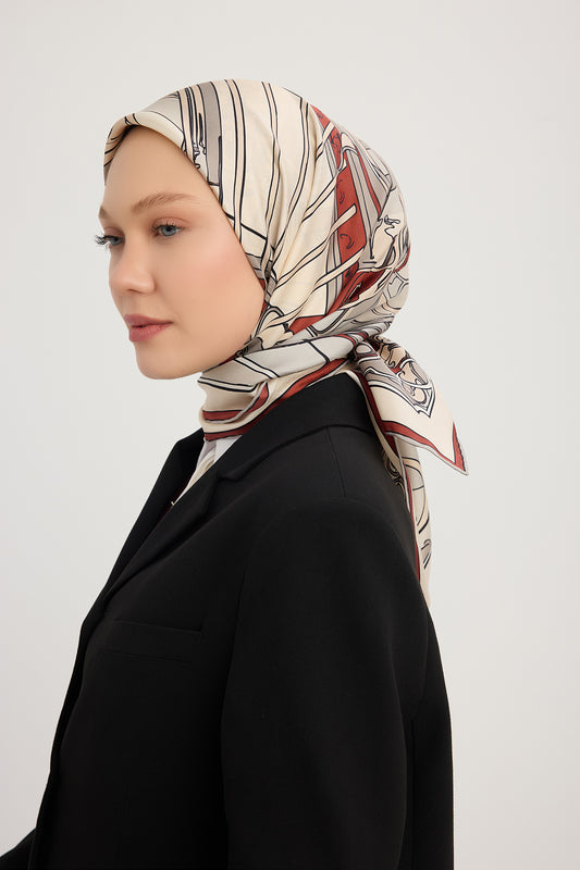 %100 İpek Twill Eşarp - Sessiz Yükselim  - Bordo