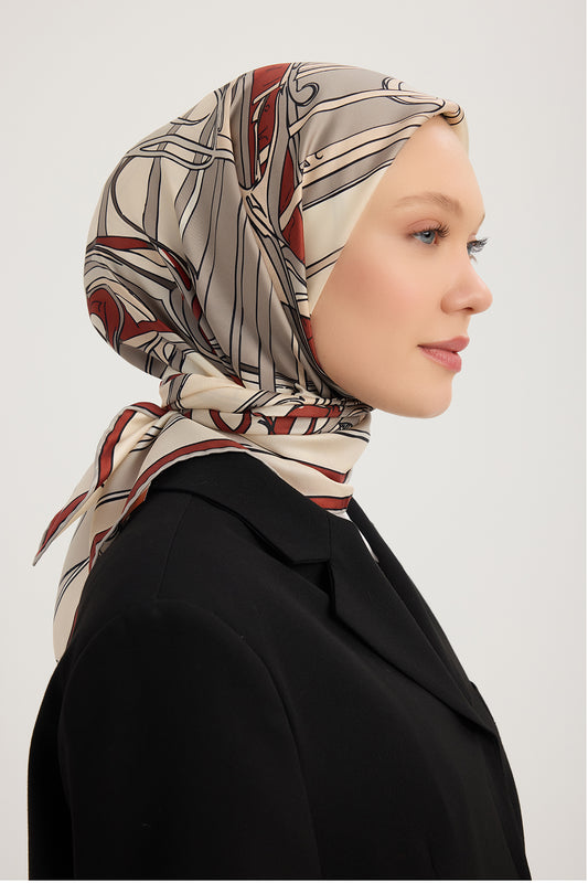 %100 İpek Twill Eşarp - Sessiz Yükselim  - Bordo