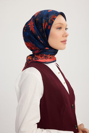 Aurora Desenli Janjan Eşarp - Gecenin Bahçesi - Nar Çiçeği