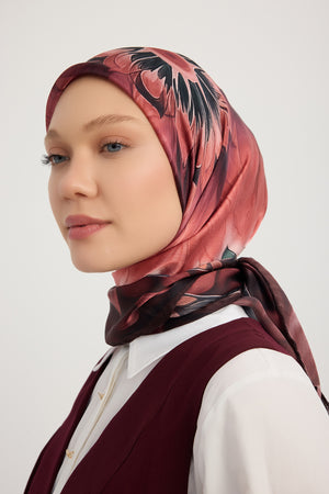 Aurora Desenli Janjan Eşarp - Güneş Çiçeği - Bordo