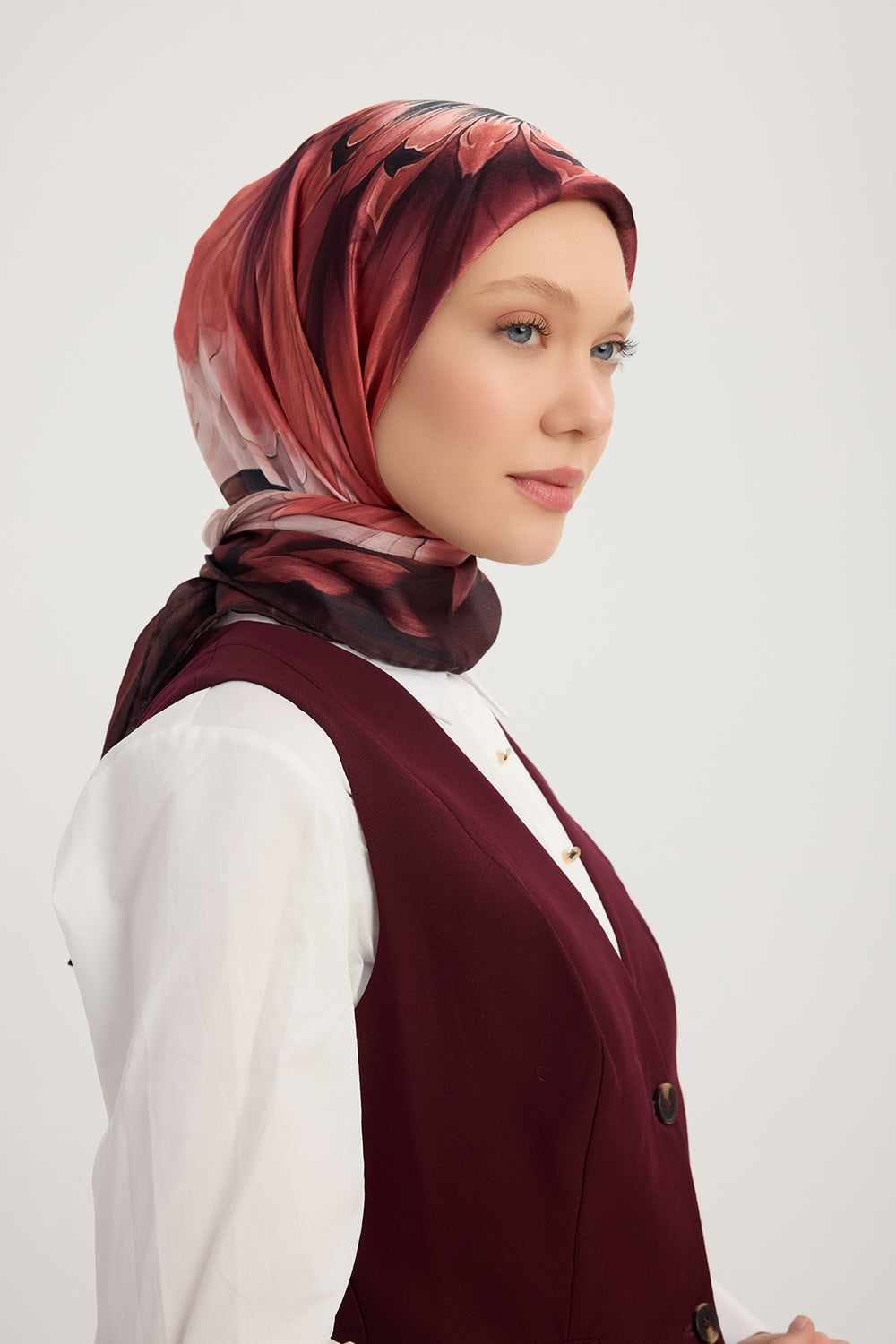 Aurora Desenli Janjan Eşarp - Güneş Çiçeği - Bordo